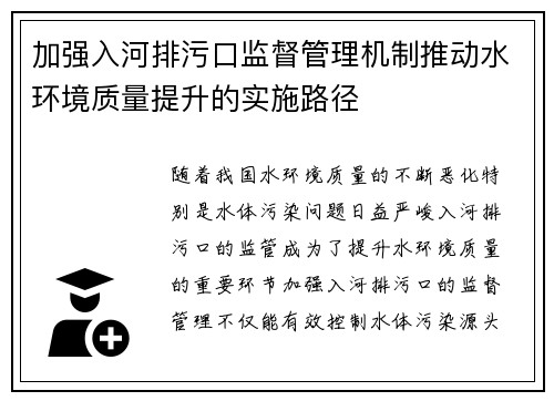 加强入河排污口监督管理机制推动水环境质量提升的实施路径