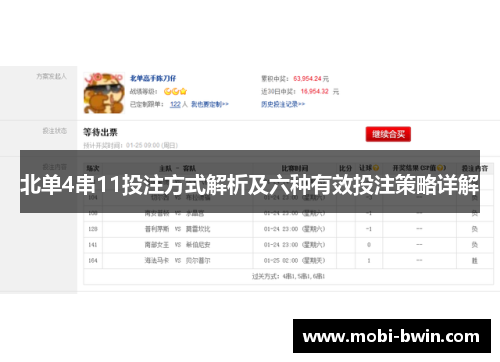 北单4串11投注方式解析及六种有效投注策略详解